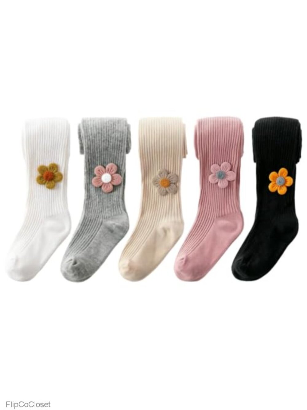 Cable Knit Cotton Tights for Baby Toddler Girls Seamless Toe 5 Pack